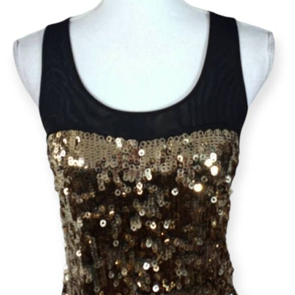 EXPRESS BLACK & GOLD SEQUIN SHIFT DRESS SZ.S EUC. - Picture 3 of 9